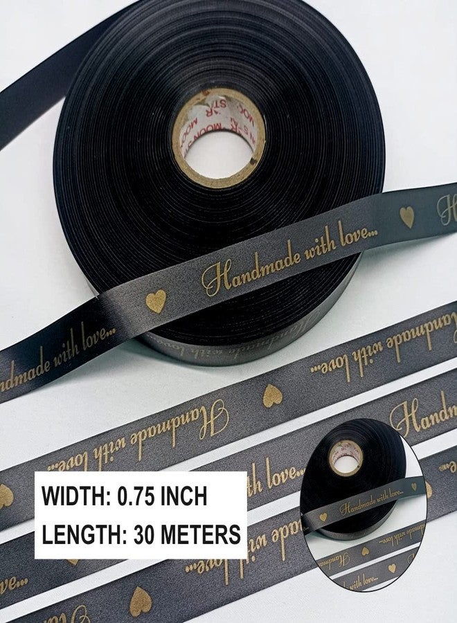 Mudrak Prints Handmade With Love Printed Satin Ribbon (Length: 30Mtr) (Width:0.75 Inch) (Black) - Image 5
